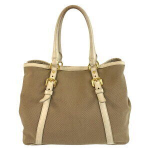 Prada jacquard leather bag shoulder logo tote canvas Beige Tan
